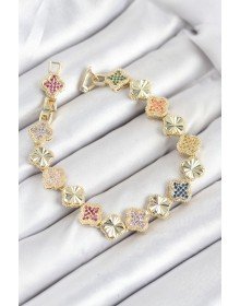 Pirinç VIP Seri Yonca Zirkon Taşlı Kadın Bileklik