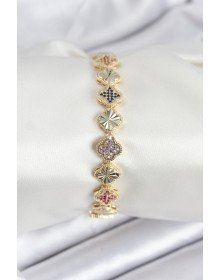 Pirinç VIP Seri Yonca Zirkon Taşlı Kadın Bileklik