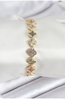 Pirinç VIP Seri Yonca Zirkon Taşlı Kadın Bileklik