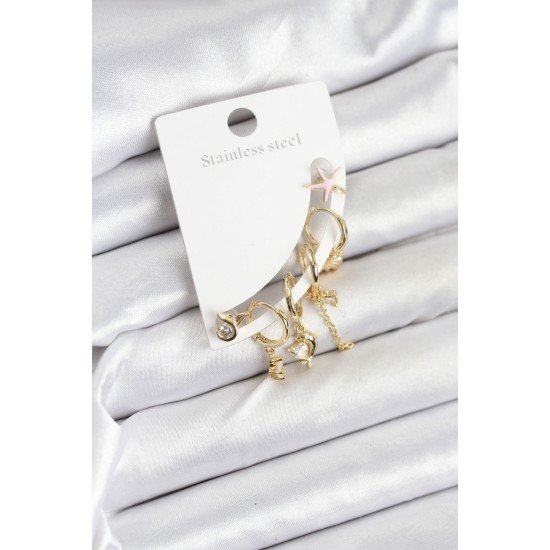 Pirinç Gold Renk Set Küpe Pirinç Gold Renk Set Küpe