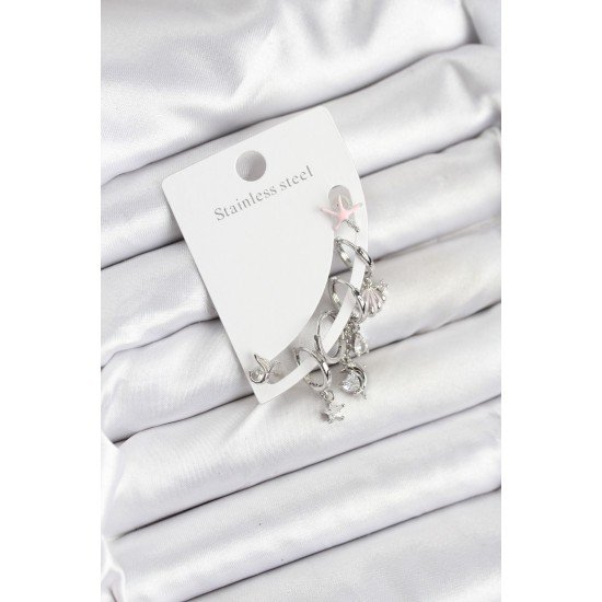 Pirinç Gümüş Renk Set Küpe Pirinç Gümüş Renk Set Küpe