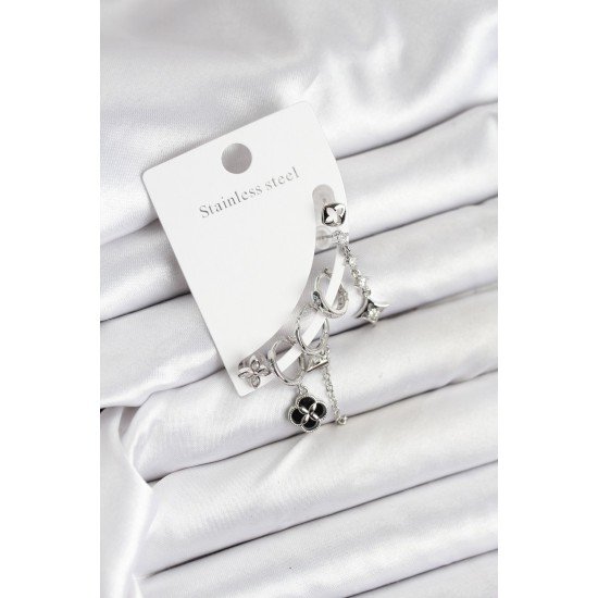 Pirinç Gümüş Renk Kadın Set Küpe