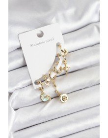 Pirinç Gold Renk Ay Model Kadın Set Küpe