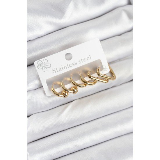 316L Çelik Gold Renk Kadın Küpe Seti 316L Çelik Gold Renk Kadın Küpe Seti