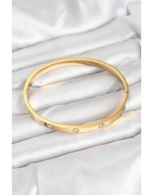 316L Çelik Gold Renk Zirkon Taşlı 65 mm Kadın Kelepçe Bileklik
