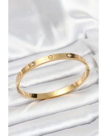 316L Çelik Gold Renk Zirkon Taşlı 65 mm Kadın Kelepçe Bileklik