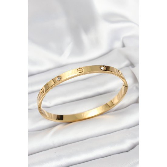 316L Çelik Gold Renk Zirkon Taşlı 65 mm Kadın Kelepçe Bileklik 316L Çelik Gold Renk Zirkon Taşlı 65 mm Kadın Kelepçe Bileklik