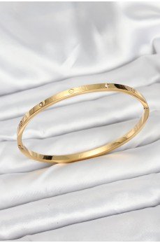 316L Çelik Gold Renk Zirkon Taşlı 65 mm İnce Kadın Kelepçe Bileklik