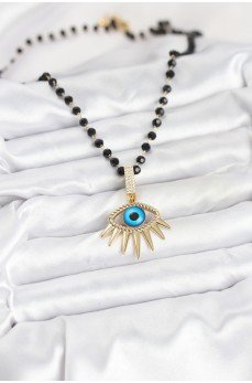 316L Çelik Zincir Kristal Boncuklu Göz Model Kadın Kolye