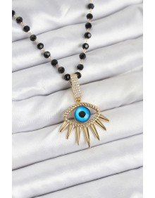 316L Çelik Zincir Kristal Boncuklu Göz Model Kadın Kolye