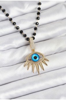 316L Çelik Zincir Kristal Boncuklu Göz Model Kadın Kolye