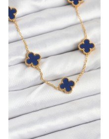 316L Çelik Zincir Gold Renk Lacivert Yonca Kadın Kolye