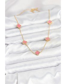 316L Çelik Zincir Gold Renk Pembe Baby Boy Yonca Kadın Kolye