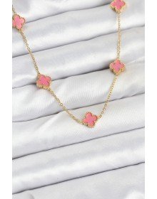 316L Çelik Zincir Gold Renk Pembe Baby Boy Yonca Kadın Kolye