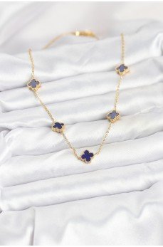 316L Çelik Zincir Gold Renk Lacivert Baby Boy Yonca Kadın Kolye