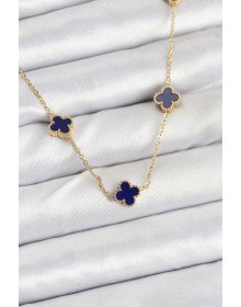 316L Çelik Zincir Gold Renk Lacivert Baby Boy Yonca Kadın Kolye