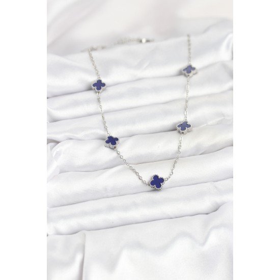 316L Çelik Zincir Gümüş Renk Lacivert Baby Boy Yonca Kadın Kolye 316L Çelik Zincir Gümüş Renk Lacivert Baby Boy Yonca Kadın Kolye