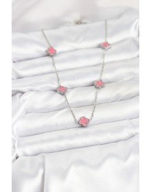 316L Çelik Zincir Gümüş Renk Pembe Baby Boy Yonca Kadın Kolye