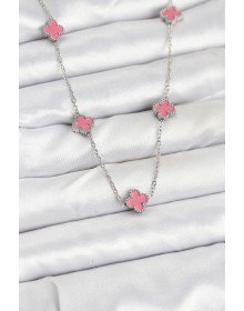 316L Çelik Zincir Gümüş Renk Pembe Baby Boy Yonca Kadın Kolye