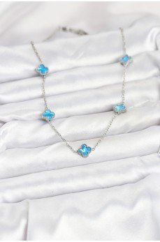 316L Çelik Zincir Gümüş Renk Buz Mavisi Baby Boy Yonca Kadın Kolye