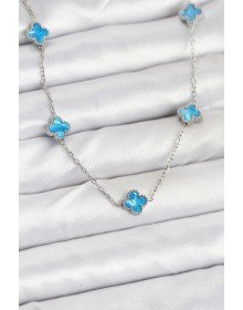 316L Çelik Zincir Gümüş Renk Buz Mavisi Baby Boy Yonca Kadın Kolye