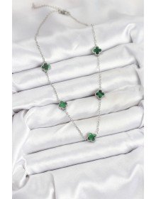 316L Çelik Zincir Gümüş Renk Yeşil Baby Boy Yonca Kadın Kolye