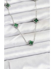 316L Çelik Zincir Gümüş Renk Yeşil Baby Boy Yonca Kadın Kolye