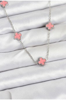 316L Çelik Zincir Gümüş Renk Pembe Baby Boy Yonca Kadın Kolye