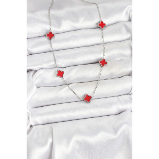 316L Çelik Zincir Gümüş Renk Kırmızı Baby Boy Yonca Kadın Kolye 316L Çelik Zincir Gümüş Renk Kırmızı Baby Boy Yonca Kadın Kolye