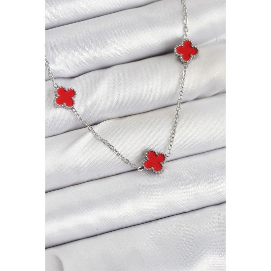 316L Çelik Zincir Gümüş Renk Kırmızı Baby Boy Yonca Kadın Kolye 316L Çelik Zincir Gümüş Renk Kırmızı Baby Boy Yonca Kadın Kolye