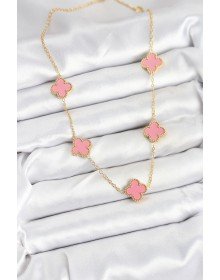 316L Çelik Zincir Gold Pembe Renk Yonca Kadın Kolye