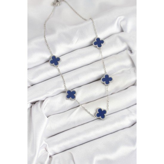 316L Çelik Zincir Gümüş Lacivert Renk Yonca Kadın Kolye 316L Çelik Zincir Gümüş Lacivert Renk Yonca Kadın Kolye