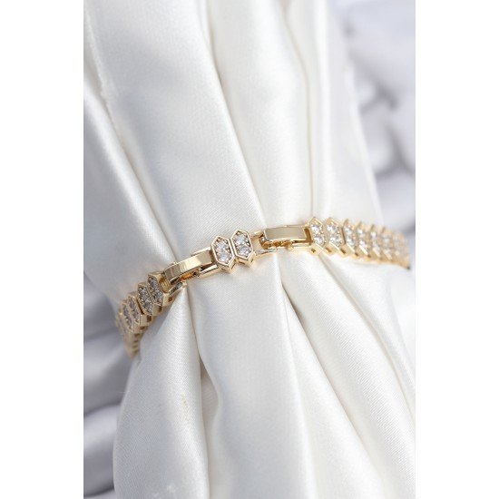 Pirinç VIP Seri Gold Renk Zirkon Taşlı Kadın Bileklik