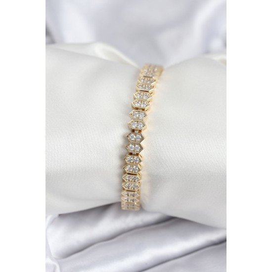 Pirinç VIP Seri Gold Renk Zirkon Taşlı Kadın Bileklik