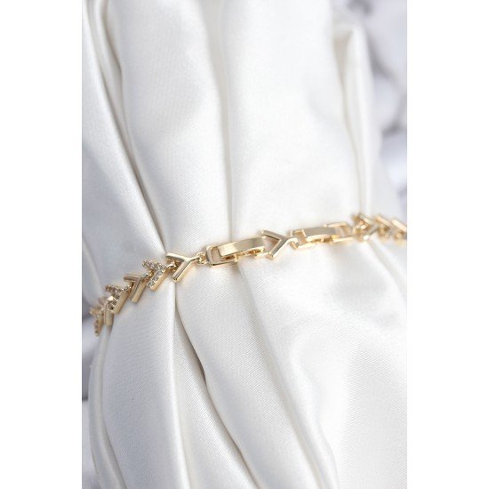 Pirinç VIP Seri Gold Zirkon Taşlı Balık Sırtı Model Kadın Bileklik Pirinç VIP Seri Gold Zirkon Taşlı Balık Sırtı Model Kadın Bileklik