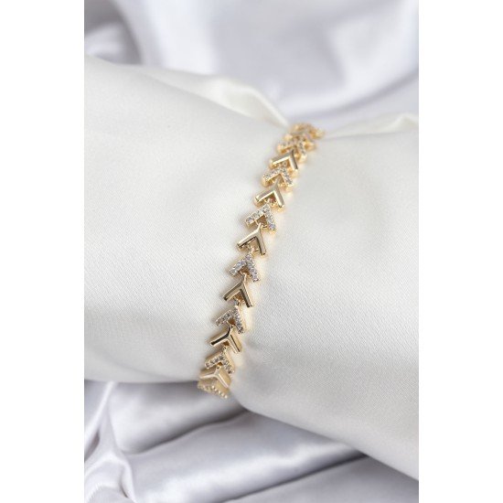 Pirinç VIP Seri Gold Zirkon Taşlı Balık Sırtı Model Kadın Bileklik Pirinç VIP Seri Gold Zirkon Taşlı Balık Sırtı Model Kadın Bileklik
