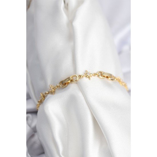 Pirinç VIP Seri Gold Renk Sıralı Kutup Yıldızı Kadın Bileklik