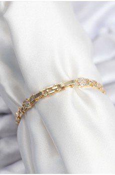 Pirinç VIP Seri Gold Renk Zincir Model Kalpli Zirkon Taşlı Kadın Bileklik