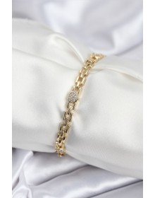 Pirinç VIP Seri Gold Renk Zincir Model Kalpli Zirkon Taşlı Kadın Bileklik