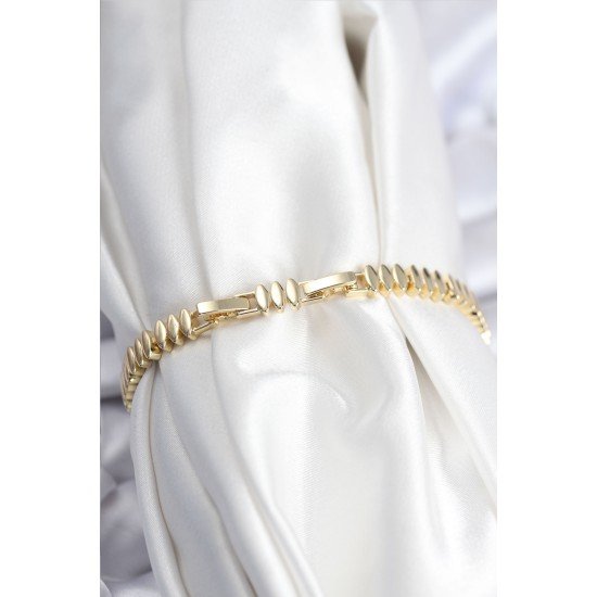 Pirinç VIP Seri Gold Renk Zirkon Taşlı Arpa Model Kadın Bileklik