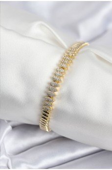 Pirinç VIP Seri Gold Renk Zirkon Taşlı Arpa Model Kadın Bileklik