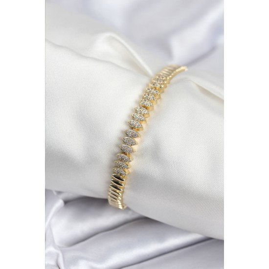 Pirinç VIP Seri Gold Renk Zirkon Taşlı Arpa Model Kadın Bileklik