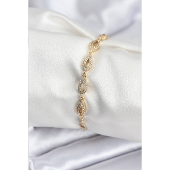 Pirinç VIP Seri Gold Renk Sıralı Damla Model Kadın Bileklik Pirinç VIP Seri Gold Renk Sıralı Damla Model Kadın Bileklik