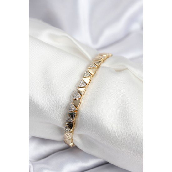 Pirinç VIP Seri Gold Renk Sıralı Üçgen Model Kadın Bileklik