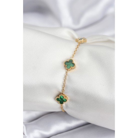 316L Çelik Gold Renk Yeşil Baby Boy Yonca Kadın Bileklik