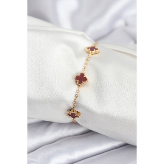 316L Çelik Gold Renk Bordo Baby Boy Yonca Kadın Bileklik 316L Çelik Gold Renk Bordo Baby Boy Yonca Kadın Bileklik