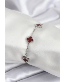 316L Çelik Gümüş Renk Bordo Baby Boy Yonca Kadın Bileklik