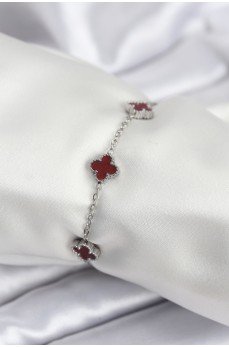 316L Çelik Gümüş Renk Bordo Baby Boy Yonca Kadın Bileklik