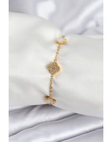 316L Çelik Gold Renk Beyaz ve Zirkon Taşlı Baby Boy Yonca Kadın Bileklik