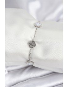 316L Çelik Gümüş Renk Beyaz ve Zirkon Taşlı Baby Boy Yonca Kadın Bileklik